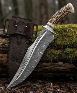 Couteau Bowie en acier Damas fait main avec manche en bois de cerf, lame à pointe clip, couteau à lame fixe, couteau de survie et de chasse, A&M EnterPrises - Product Image 5