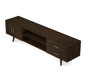 Mueble para TV de Madera de Teca Sólida de Estilo Moderno de Mediados de Siglo, Centro de Entretenimiento con Cajones y Estante Abierto, Mueble para el Hogar - Product Image 3