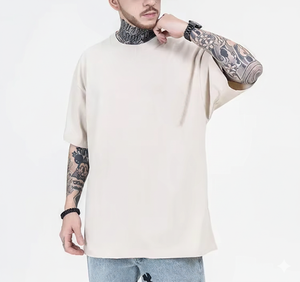 T-shirts pour hommes de haute qualité, 100% coton, poids lourd 230g, col rond, style vintage, surdimensionnés, avec logo personnalisé sur le devant, fabriqués en usine OEM. - Product Image 1