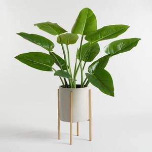 Pot de fleurs en céramique très vendu avec support en bois, design surélevé, construction durable, décoration élégante pour plantes d'intérieur - Product Image 1