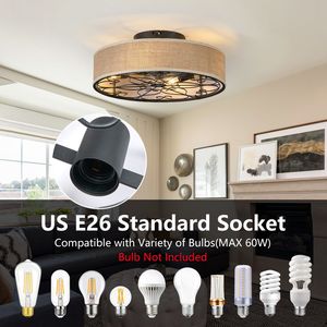 Ventilatore da soffitto LED da 20 pollici a basso profilo in tessuto, stile rustico, senza pale, con gabbia, a incasso, con telecomando incluso - Product Image 5