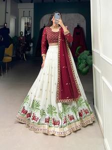 Lehenga paquistaní indio étnico tradicional con Choli hermosa tendencia pesada Georgette bordado hecho seda poliéster adultos - Product Image 2