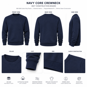 เสื้อสเวตเชิ้ตคอกลม Navy Core ทรงปกติ สำหรับผู้ชาย สีพื้น ผ้าคอตตอนถักเนื้อหนา 420GSM สวมใส่สบายๆ - Product Image 6