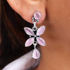 Oxidized <b>Silver</b> Brass Zircon Bohemia MultiFloral Drop <b>Earrings</b> | <b>Long</b> Dangle Ethnic Party for Women | Bulk Export Wholesale - Product Image 4