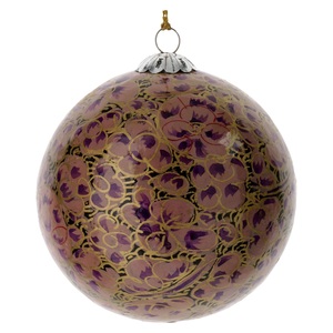 <b>Hand</b> Painted High Quality Paper Christmas Ball <b>Ornament</b> Dusty Mauve Floral Pattern Vintage Hanging Jammu and Kashmir State - Product Image 3
