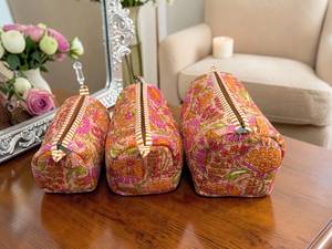 Premium Pink Orange Floral 3 Piece Quilted <b>Makeup</b> Pouch Set Cotton Cosmetic Bags for Women Travel Toiletry <b>Organizer</b> Gift Set - Product Image 6