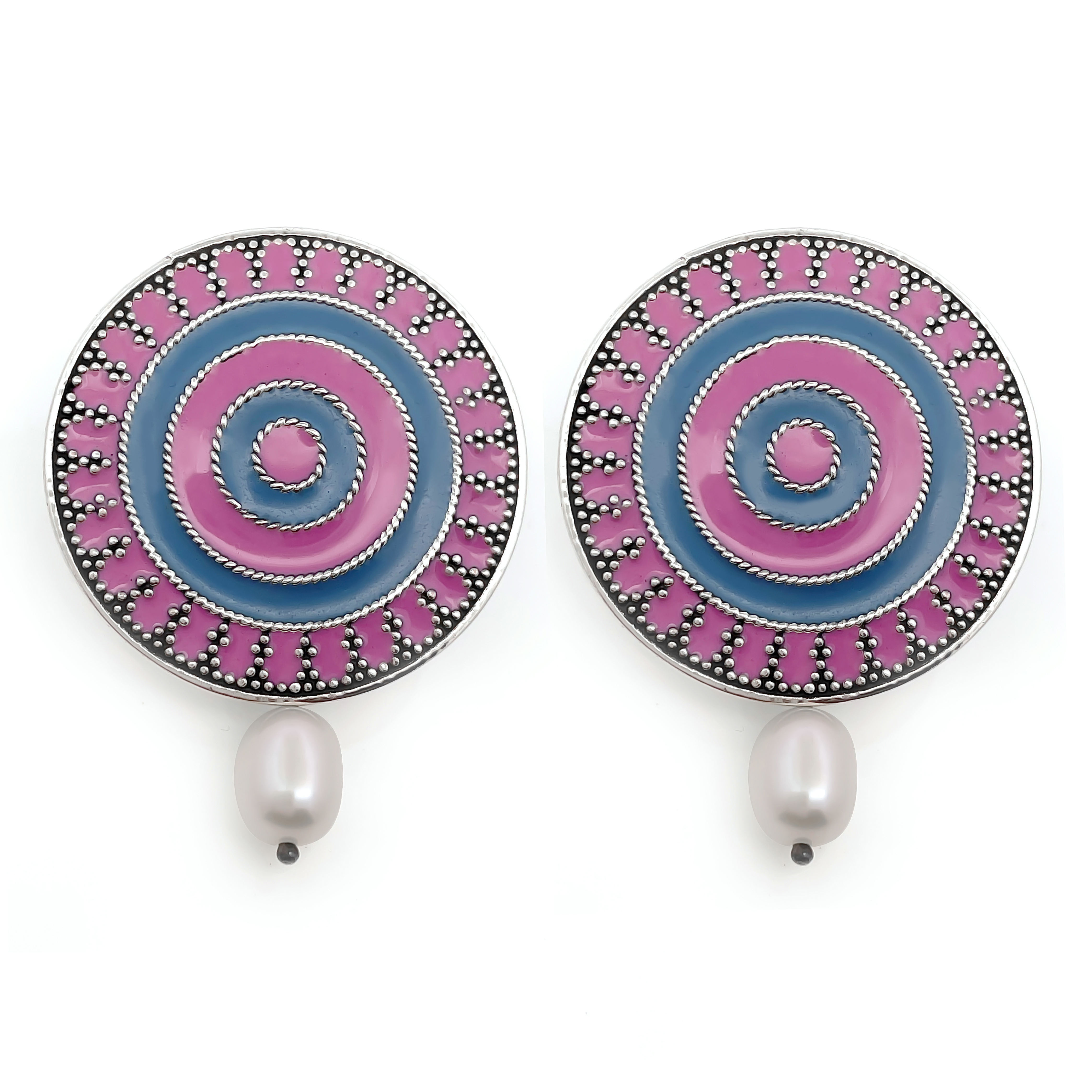 Multi Enamel Round Drop Earrings