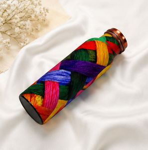 Botella de Agua de Cobre Puro con Diseño Trenzado Colorido y Aspecto Artesanal a Prueba de Fugas, Botella de Cobre para Beber con Impresión Personalizada - Product Image 3