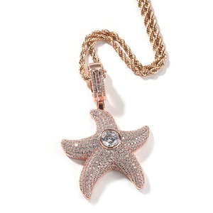 High Quality Trendy Brass Zirconia CZ Bling Rope <b>Chain</b> Hip Hop Rock Punk Men Rapper Jewelry <b>Iced</b> <b>Out</b> Starfish Pendant - Product Image 1