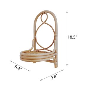 Étagère murale en rotin naturel avec cadre décoratif arqué, support de rangement en bambou tressé, style rustique bohème, présentoir suspendu - Product Image 2