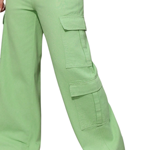 Pantalones Cargo de Mezclilla para Mujer, Pierna Ancha, Cintura Alta, Bolsillos Utilitarios, Corte Recto Informal, Jeans de Algodón, Moda Urbana - Product Image 3