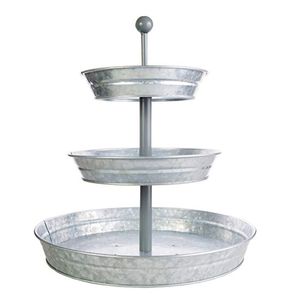 Wholesale <b>3</b> <b>Tier</b> Galvanized Metal <b>Cake</b> <b>Stand</b> Rustic Dessert Display Tray Farmhouse Cupcake Holder Tiered Serving Tray For Party - Product Image 1