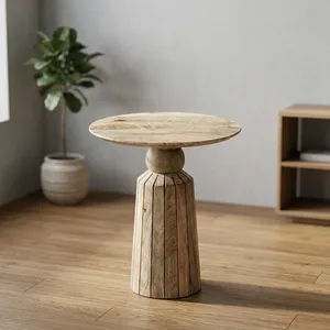 Mesa de Centro Redonda Moderna de Mármol con Base Acanalada, Muebles Hechos a Mano para Sala de Estar - Product Image 2