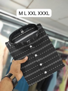 Kurta de Algodón Estampado Negro para Hombre, Corte Regular, Estilo Casual, Étnico de India y Pakistán, para Todas las Temporadas, Sin Arrugas, Tallas M, L, XXL, XXXL - Product Image 2