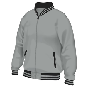 Chaqueta Varsity Gris para Hombre con Cuello a Rayas, Corte Regular, Cierre de Cremallera, Estilo Preppy, para Otoño - Product Image 4