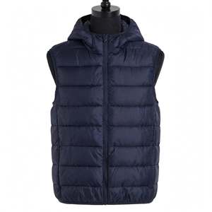 Chaqueta sin mangas para hombre, de invierno, transpirable, ecológica, reversible, con capucha, ligera, con cremallera completa, informal, color azul marino - Product Image 1