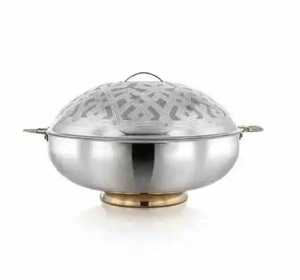 Plat de service isotherme de luxe noir en acier inoxydable avec incrustation chevrons et couvercle dôme pour buffet de mariage - Product Image 4