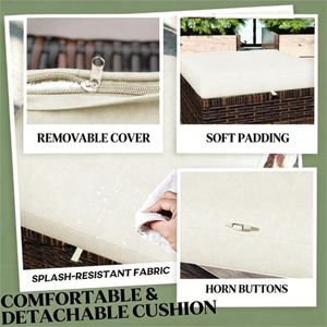 Set di Mobili da Esterno in Rattan Beige a Due Pezzi con Poggiapiedi e Cuscino per Terrazza - Product Image 3
