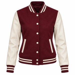 Blouson universitaire matelassé en cuir pour femme, respirant, avec doublure en coton imperméable teint et brodé, de haute qualité, personnalisable OEM - Product Image 1