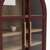 Vitrine rectangulaire écologique en bois de caoutchouc, MDF et placage de chêne, portes à volets, 4 compartiments, style moderne pour salon