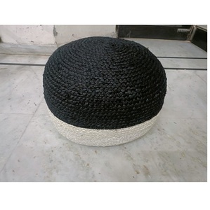 Pouf rond en corde de jute noir et blanc, tricoté à la main, deux couleurs, avec rembourrage, multifonctionnel, ottoman personnalisé - Product Image 1