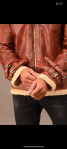 Veste d'hiver en cuir de mouton pour homme, doublure en sherpa, légère, fermeture éclair, longueur normale, col montant, vêtements d'extérieur décontractés, 6XL - Product Image 4