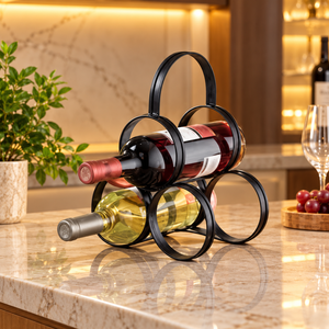 Porte-bouteilles décoratif en métal noir avec design en spirale, pour 3 bouteilles, idéal pour la maison, le bar ou la cuisine - Product Image 5