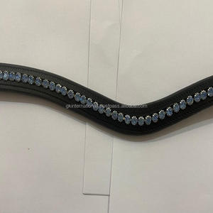 Bande de sourcils de cheval en cuir, forme incurvée de luxe, canal vide, décoré avec 1 rangée de strass en cristal bleu saphir, bande de sourcils bling - Product Image 3