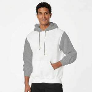 Mens White <b>Grey</b> Color Block <b>Hoodie</b> Custom Logo Pullover Streetwear Sweatshirt Manufacturer Custom Color Block <b>Hoodie</b> Mens Pullov - Product Image 1