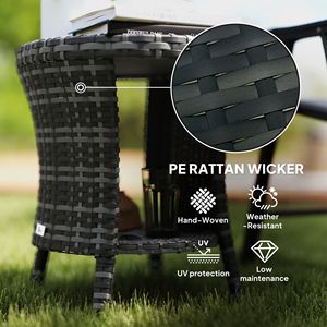 Tavolino da Caffè da Esterno Grigio da 18 Pollici con 2 Ripiani Portaoggetti, Tavolino Laterale da Patio in Vimini PE Leggero con Piano in Legno Composito e Struttura in Acciaio - Product Image 5