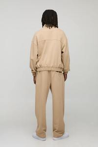 Unisex Beige Half <b>Zip</b> <b>Hooded</b> Sweatshirt Oversized Fit Regular Sleeve Casual Autumn Wear 100% Cotton Fleece Eco-Friendly Pocket - Product Image 4