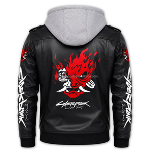 Chaqueta de Cuero Estilo Samurái Cyberpunk |   Sudadera con Capucha Johnny Silverhand para Cosplay de Motero, Ropa Exterior Bordada, Estilo Urbano Futurista y Cosplay - Product Image 3