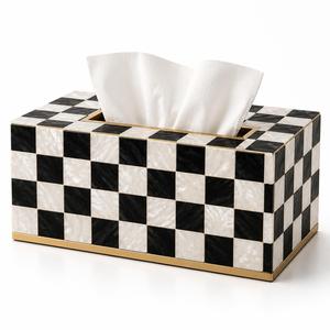 Boîte à mouchoirs décorative en résine bleue et blanche avec couvercle en bois, porte-papier pour la maison, l'hôtel, la salle de bain, boîte à bijoux avec couvercle, cadeau - Product Image 4