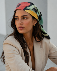 Color Blocking Letter Print Square <b>Scarf</b> Reversible <b>Silk</b>-Satin Women's Fashion Accessory for Daily Wear All Seasons - Product Image 4