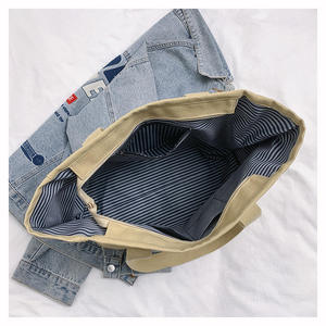 High Capacity <b>Canvas</b> <b>Tote</b> Bag with Contrast Lettering Straps Durable Cotton Handbag for Daily Travel and Shopping - Product Image 6