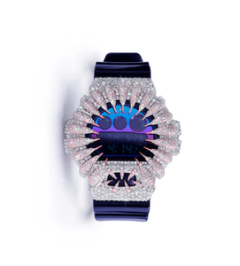 Reloj de Acero Inoxidable con Incrustaciones de Diamantes, Esfera Azul Violeta, Correa Negra, Resistencia al Agua de 10 Bares, Esfera con Números Romanos, Personalizable - Product Image 1