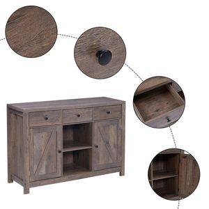 Credenza Vintage 120x40x85cm Grigia in Truciolato con Impiallacciatura Triamine, Ripiani, Cassetti e Scomparti - Product Image 3