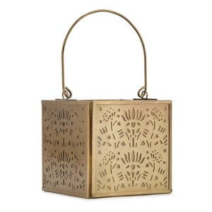 Home and Events Decoration Gold Metal Cubic Shape Votive <b>Candle</b> <b>Holder</b> <b>Lantern</b> with Custom Cutwork Design - Product Image 4