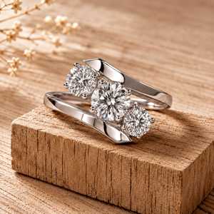 Bague Bypass à Trois Pierres en Or Massif Graduée avec Diamant de Laboratoire Rond Taillé Couleur E VVS – Coffret Cadeau Anniversaire Classique pour Fiançailles - Product Image 2