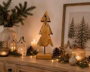 Décoration de Noël en bois pour table, artisanat rustique fait main, thème végétal, forme triangulaire, pour la maison en hiver - Product Image 4