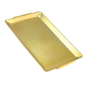 Plateau rectangulaire en métal avec poignées pratiques en laiton, plateau de service vintage fin avec poignées pour entrée, salon ou restaurant - Product Image 4