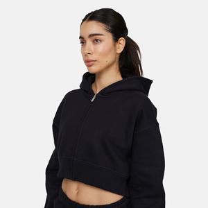 Sudadera con Capucha Corta Negra para Mujer, con Cierre de Cremallera, Forro Polar, Color Sólido, Ropa Casual de Otoño - Product Image 5