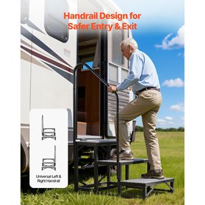 Scala a 3 Gradini per Camper con Corrimano, Capacità di Carico 660 Libbre, Telaio in Lega di Alluminio Antiscivolo per Esterni, per Anziani e Animali Domestici - Product Image 4