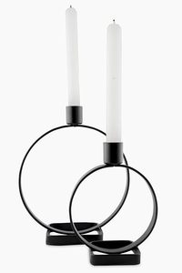 Modern Black Metal Candle Holder Set of 2 <b>Large</b> Round Circle Candle Holders with Tall Taper Candle Cups Decorative Iron Ring - Product Image 3