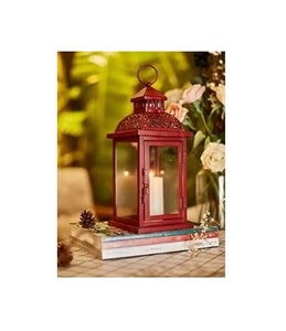 Vintage <b>Red</b> Metal & Clear Glass Hanging <b>Candle</b> Lantern For Indoor Outdoor Garden & Wedding Home Decoration In Affordable Price - Product Image 1