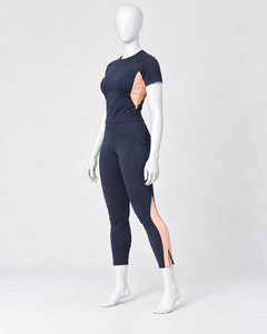 <b>Women's</b> 2 Piece Workout Set <b>Short</b> Sleeve Top Mid Waist Knitted Quick Dry Breathable <b>Leggings</b> Solid Pattern Custom Private Label - Product Image 3
