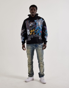 Men's Hooded <b>Jacket</b> Custom <b>Winter</b> Heavy Cotton Knitted Raw Edge Distressed Wash Cargo Pocket hoodies Premium Quality - Product Image 2