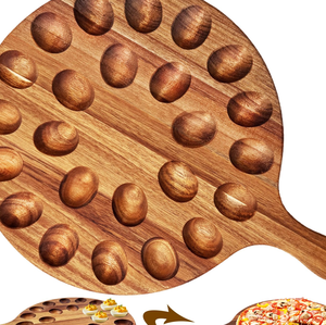 Plateau de service rond en bois pour œufs farcis avec 12 trous sculptés, support en bois naturel - Product Image 5