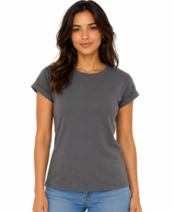 Camiseta Casual de Verano para Mujer con Puños Enrollados, Bordado Frontal Personalizado, Algodón Suave, Cómoda para Uso Diario - Product Image 4
