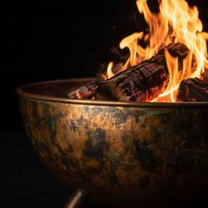 Rustic Cast Iron Fire Pit Bowl With Verdigris Patina Outdoor Wood Burning <b>Firepit</b> For Garden Heating - Product Image 4